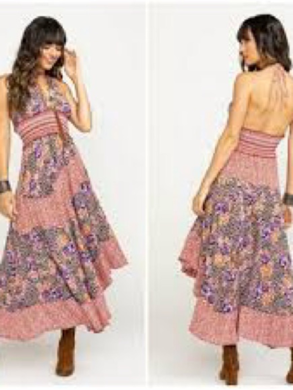 Free People Gabriella Halter Maxi Dress in Pink, Purple and Orange Sz S